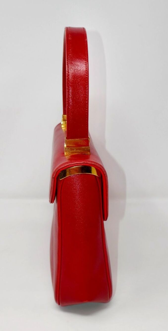 Koret Vintage 1950s 1960s Mid Century Two Tone Clasp Red Leather Top Handle Bag - Picture 13 of 16